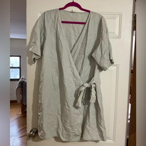 COS MINI WRAP DRESS IN DUSTY LIGHT GREEN - Picture 8 of 15